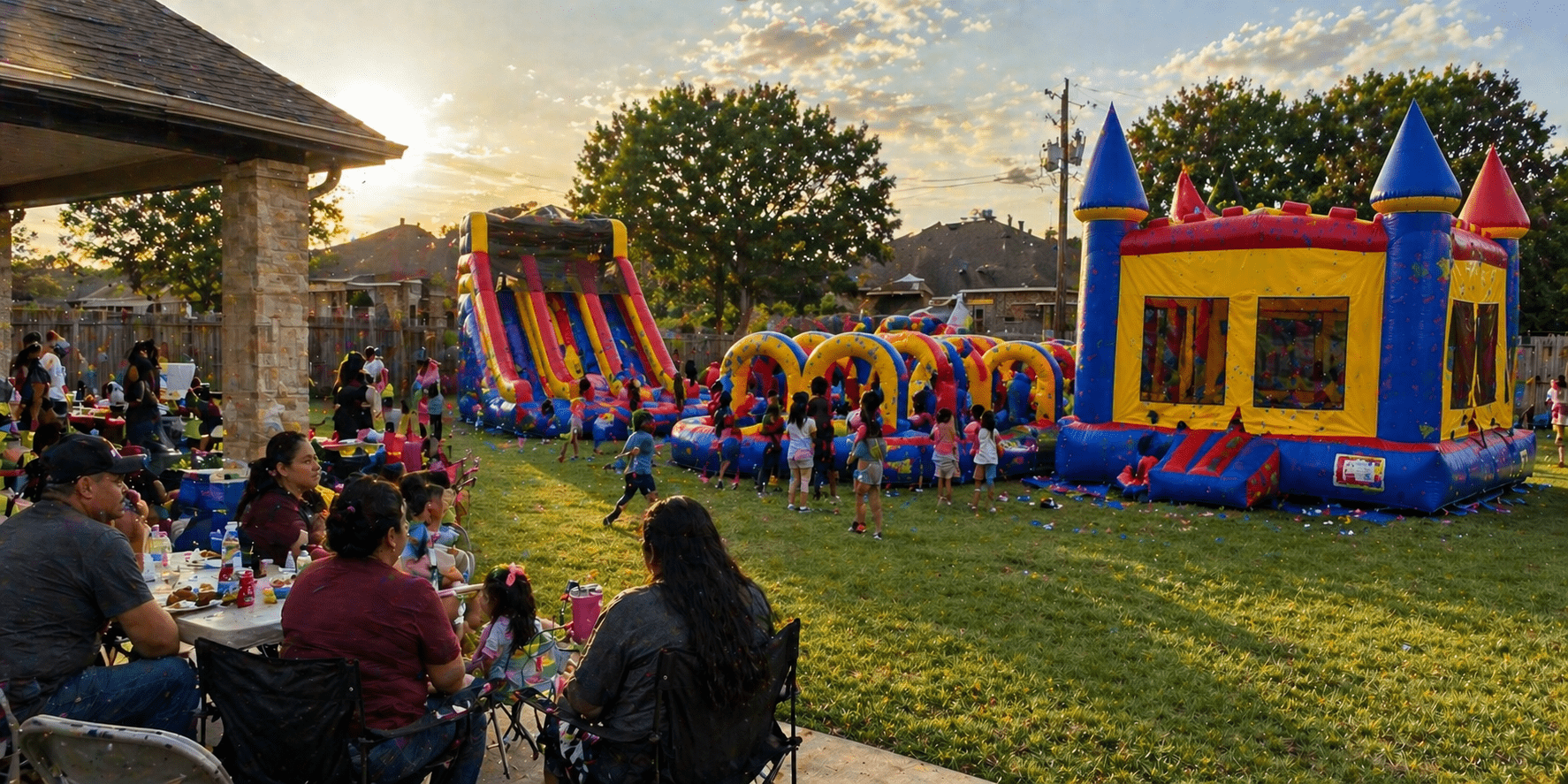 Backyard party with inflatables and sunset Coolidge, TX