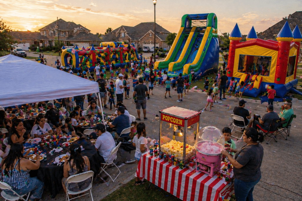 Community celebration at sunset time