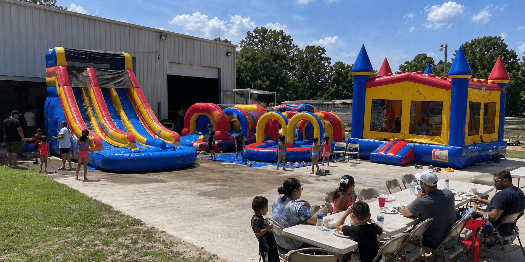 Inflatable fun at a backyard party
