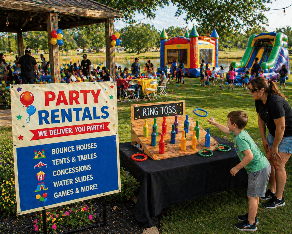 Outdoor party fun with inflatable games