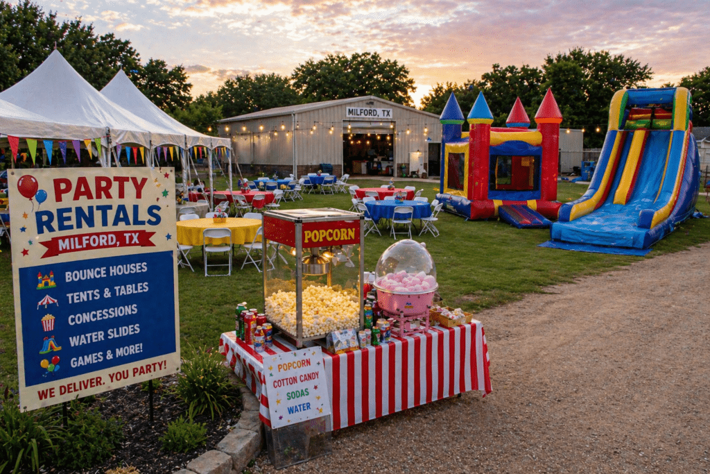 Party rentals event in Milford, TX