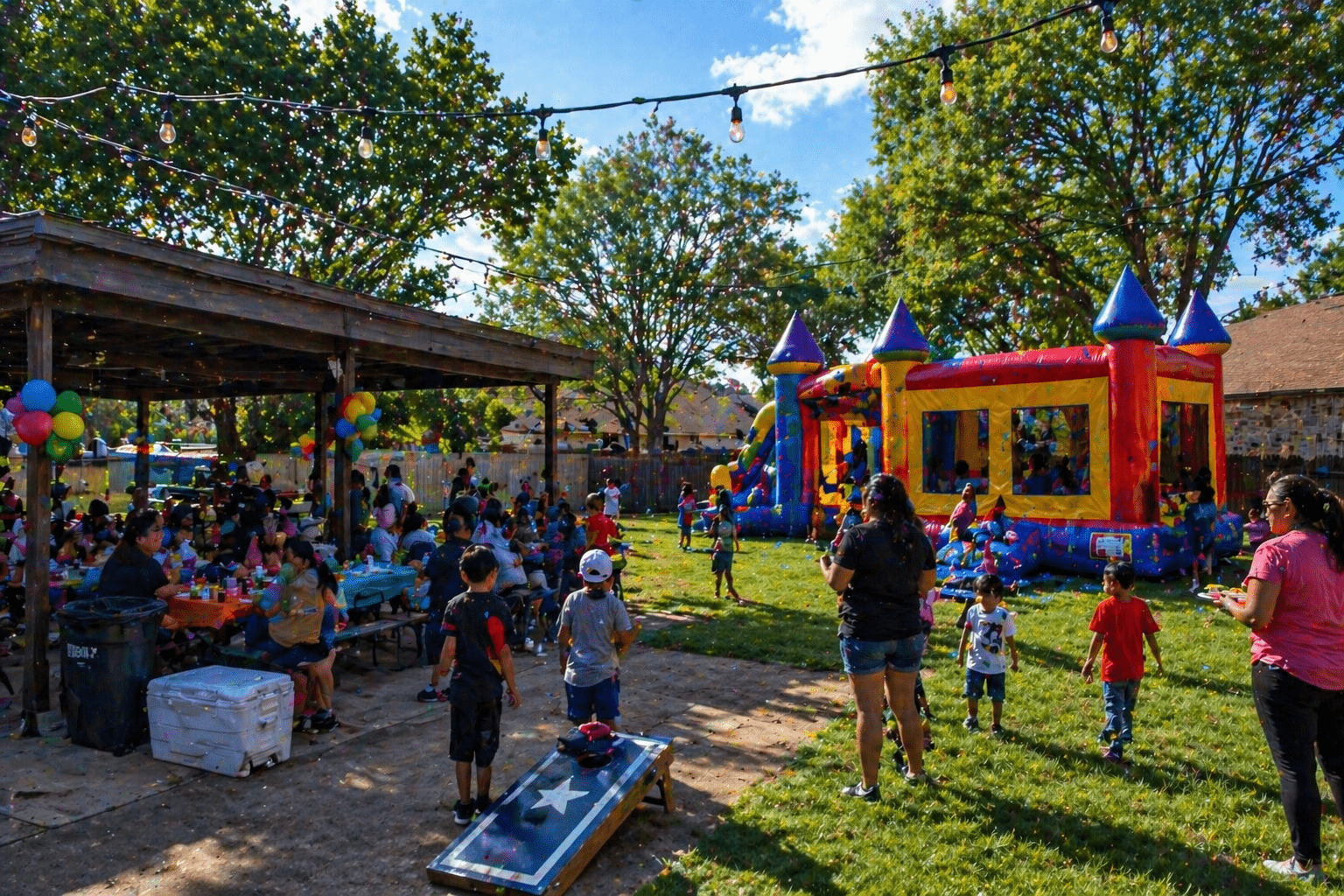 Summer garden party celebration with games