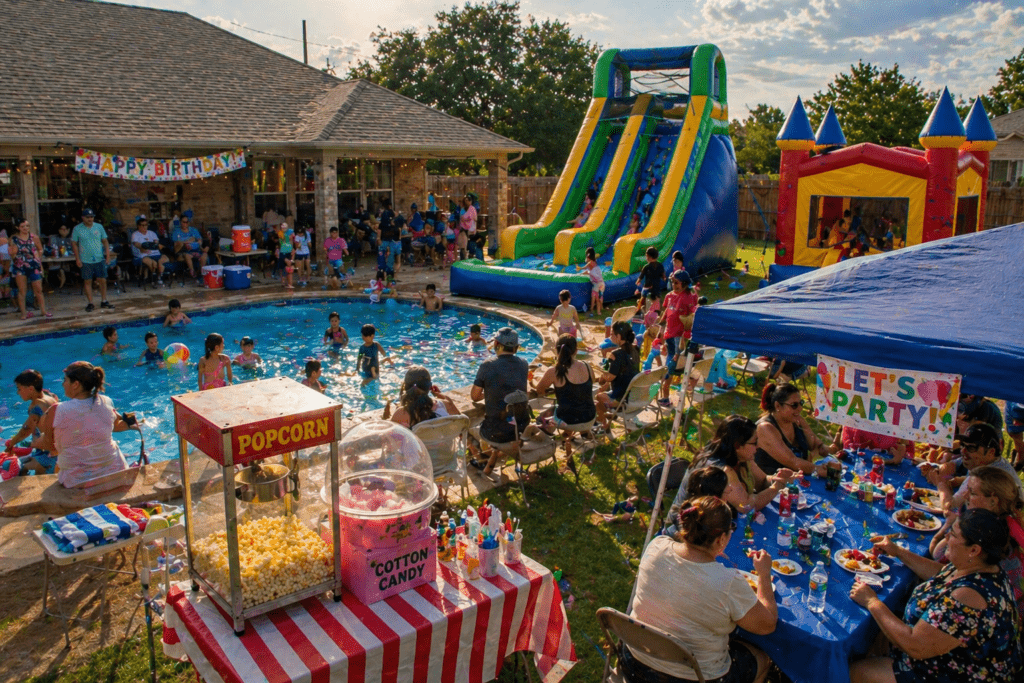 Sunny backyard birthday celebration with kids