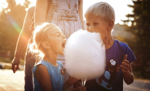 Kids eating cotton candy